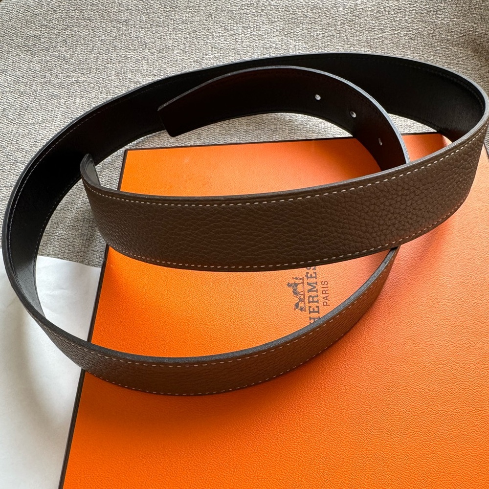 Authentic HERMES 32mm Collier De Chien CDC Belt Kit 95 Black Etoupe